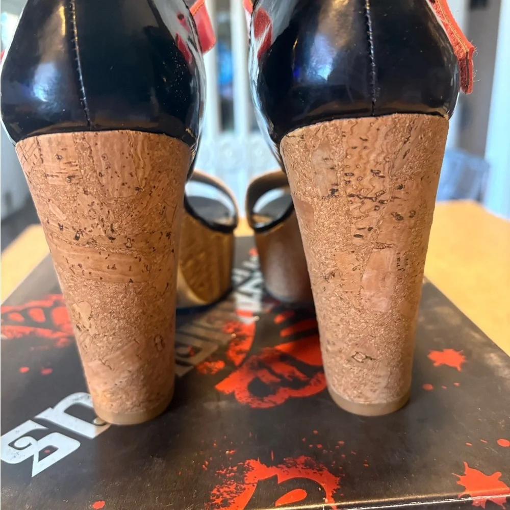 Fergalicious Black and Pink Platform Shoes with Modern Straps